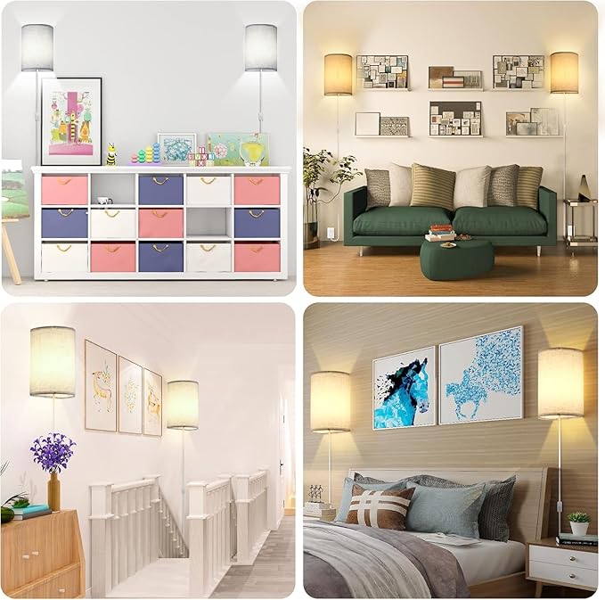 Plug in Wall Sconce, 3 Color Wall Sconces Set of Two, Industrial Lamp with Plug in Cord, Rustic Wall Sconce Fixture, On/Off Switch Vintage Wall Light Fixture for Headboard Bedroom Porch (Beige)