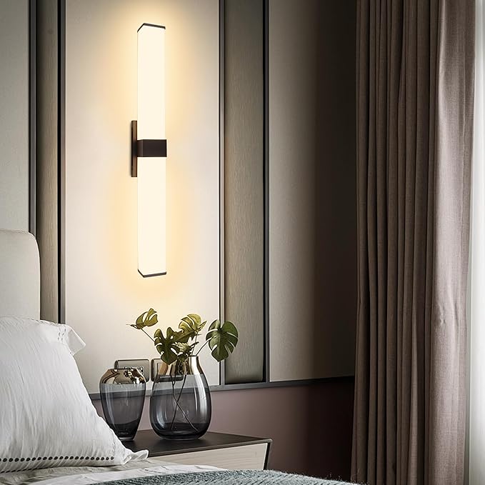 Kalium 33in Modern Wall Sconces, Dimmable Bathroom Vanity Lights, 3000K Warm White LED Indoor Sconces Lighting for Bathroom, Stairs, Living Room, Bedroom. Hardwired.