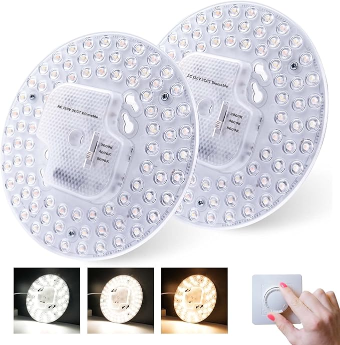 Lustaled 2Pack 36W LED Light Engine Retrofit Kit,6.69inch 3200LM 3CCT 3000K/4000K/5000K Dimmable Ceiling Fan Light Kits,AC 120-130V Ceiling Fan Light Replacement for Ceiling Flush Light