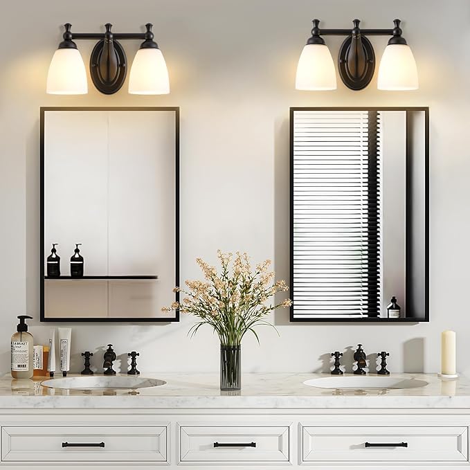 EJIAXIN 2 Lights Bathroom Vanity Light, Black Bath Vanity Light Modern Bathroom Vanity Lights Vintage Style for Living Room Cabinet Bedroom About Mirror