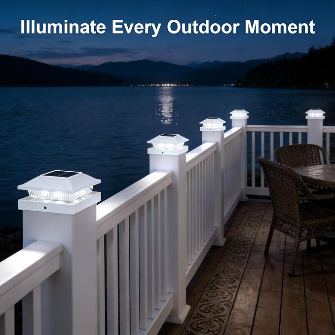 Brightever 4x4 3.5x3.5 Solar Post Cap Lights Outdoor 16-Pack, Solar Fence Post Lights Fit Vinyl/Wood Posts, 2 Modes(Warm/Cool White), Solar Powered Waterproof Deck Post Lights for Patio Porch, White