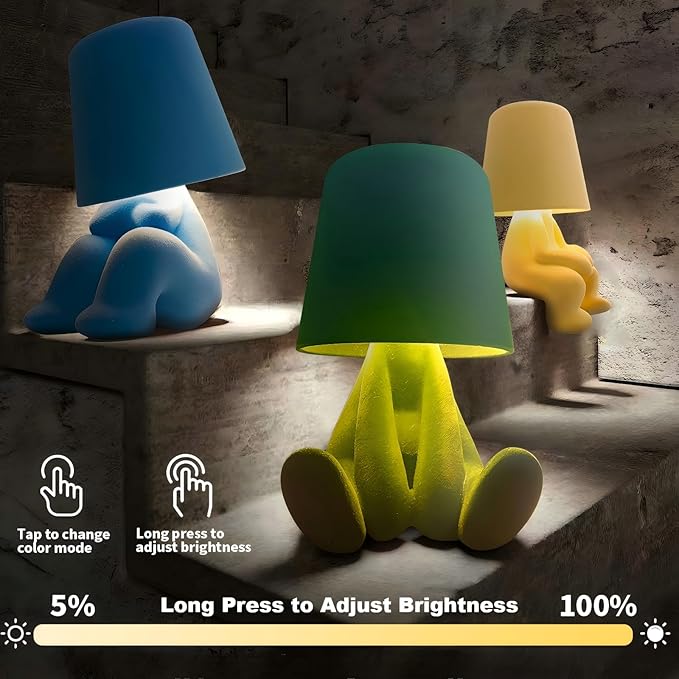Modern Table Lamp for Youth: Rechargeable Cute Light for Kids Child Teen - Gift for Birthday Christmas Halloween Easter (Blue Big)