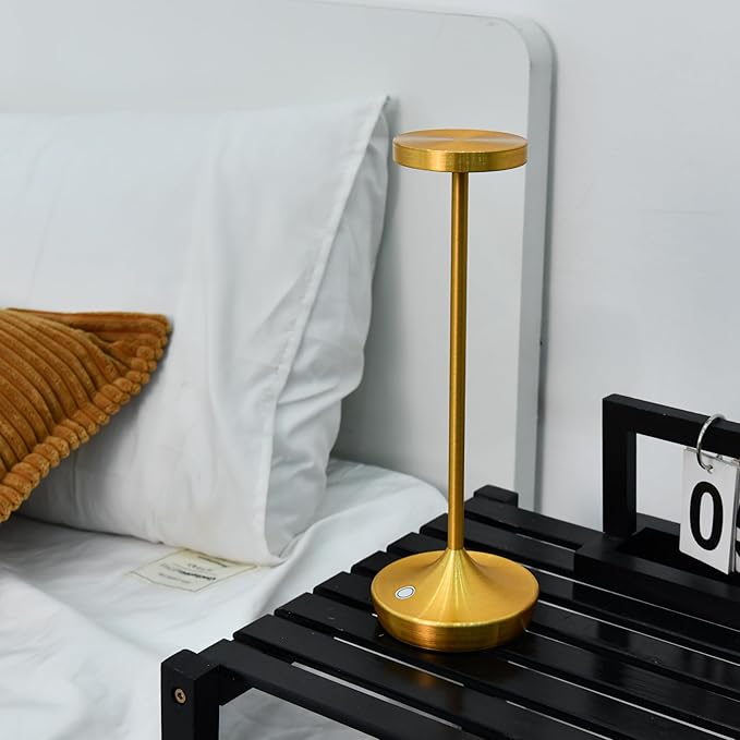 Gold Cordless Table Lamp, Rechargeable 6000mAh Battery LED Desk Lamp, Portable Metal Touch Lamp with 3-Level Dimming, Waterproof Light for Restaurant, Dining Table, Patio, Home Decor (2 Gold)