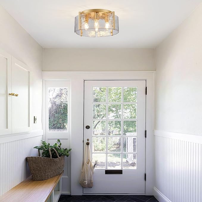 17.3" Modern Gold Semi Flush Mount Ceiling Light Fixture Glass 4-Light Close to Ceiling Lamp for Hallway Entryway Kitchen Island Dining Room Foyer Bedroom Laundry
