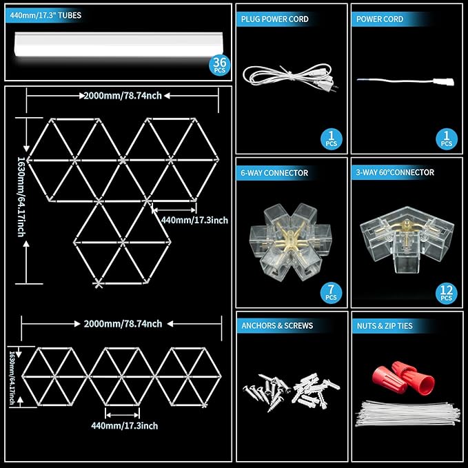 Hexagon Garage Lights 18 Triangle, Super Bright Hexagon LEd Light for Garage, Workshop, Basement, Home Gym, Car Detailing Shop 6500K 252W 30240LM Hex Light