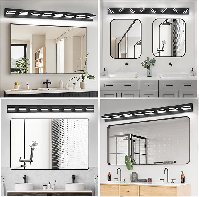 IZORRO LED Modern Bathroom Lights Fixtures(8-Light,Dimmable,360°Rotate),Matte Black Acrylic Wall Lighting,Vanity Lights for Bathroom Over Mirror - 6000k 48In (No Assembly Required)