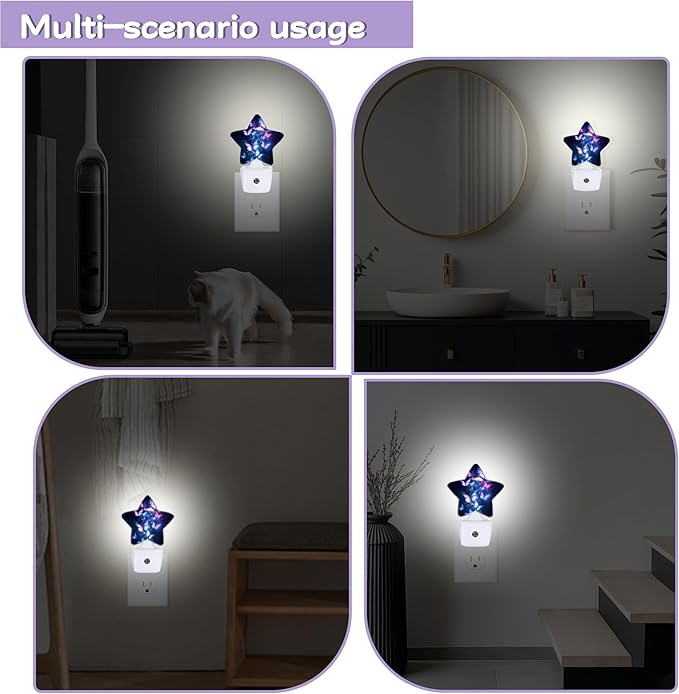 Flying Butterflies Night Lights Plug Into Wall,Glowing Stars Dusk to Dawn Light Sensor Night Light for Kids,Energy Efficient Sleep Friendly Lamp for Bedroom Bathroom Nursery