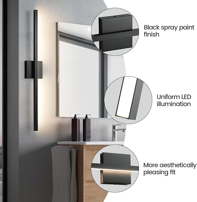 Epinl Black Bathroom Vanity Light - 31.5 inch Modern Bathroom Light Fixture Over Mirror 22W LED Dimmable Wall Sconce Lighting Fixture for Bedroom