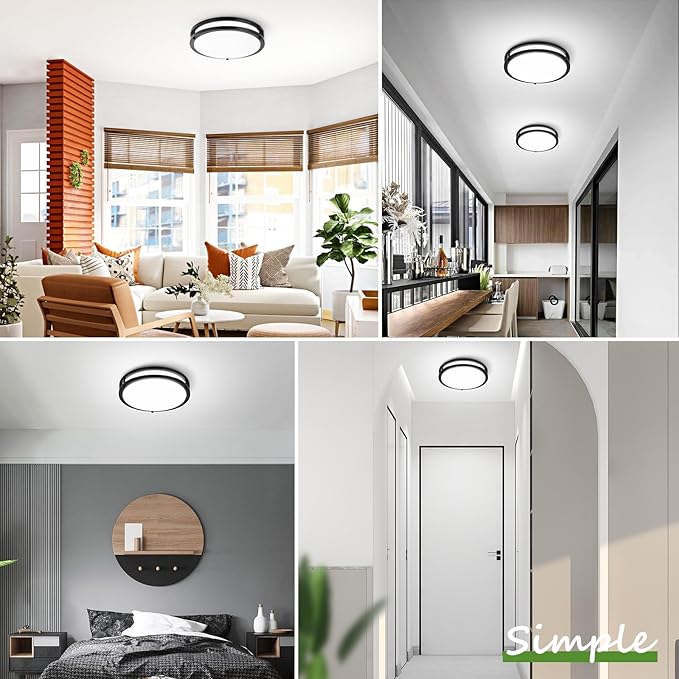 GoBright 16 Inch 50W LED Ceiling Lights, Dimmable Black Flush Mount Ceiling Light, 2700K/3000K/4000K/5000K/6500K Adjustable, 5400LM Super Bright Ceiling Lamp for Bedroom Kitchen Office, 1-Pack