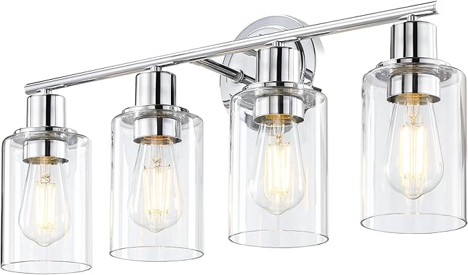 4-Light Chrome Bathroom Light Fixture Over Mirror,4-Light Chrome Vanity Lights for Bathroom 4 Bulb Wall Light Over Sink Cabinet