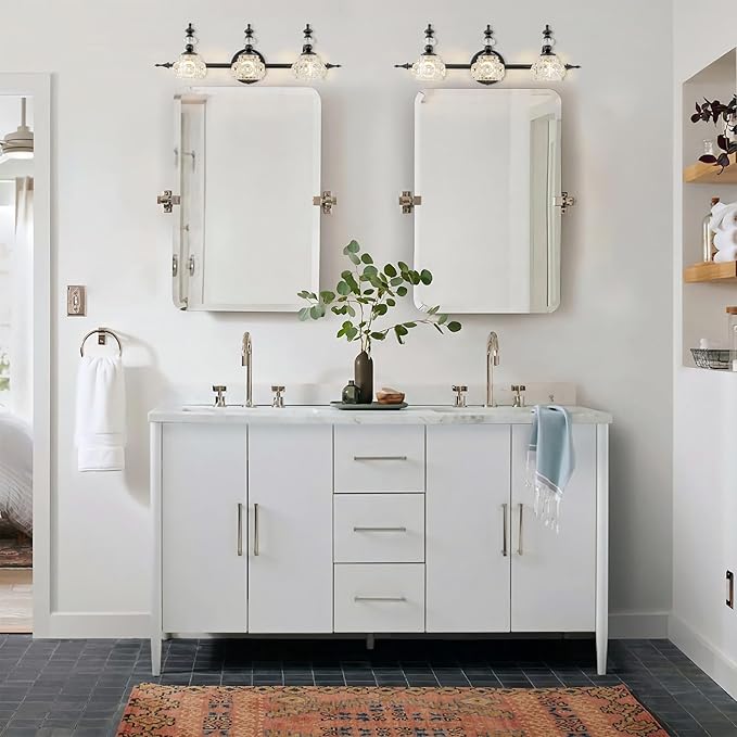 Bathroom Vanity Light Fixtures, Farmhouse Vintage Wall Sconce Lighting with Glass Shade, Bath Vintage Wall Mounted Lamps for Mirror (3 Lights,Matte Black,G9 Base)