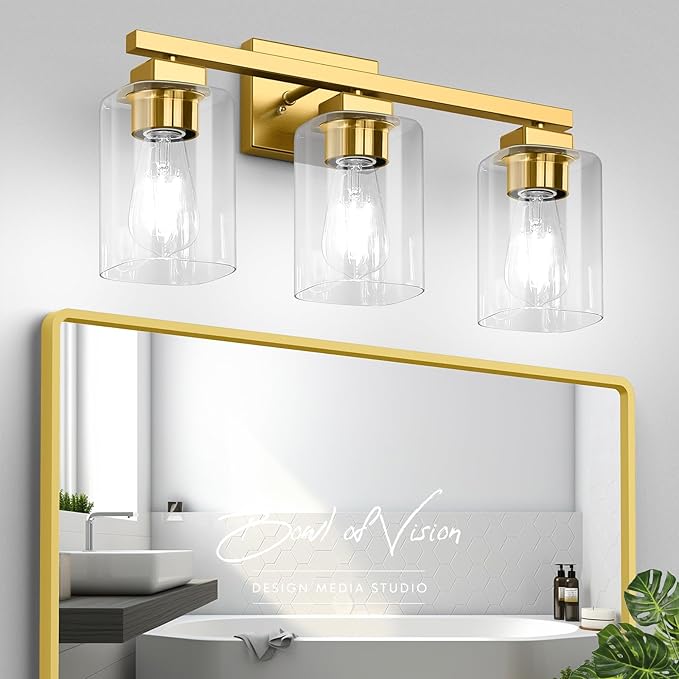 BesLowe 19‘’ 3-Light Bathroom Light Fixture, Modern Gold Bathroom Vanity Light Over Mirror, Matte Gold Wall Lamp, Sconces Wall Lighting Fixture for Living Room Bedroom Hallway