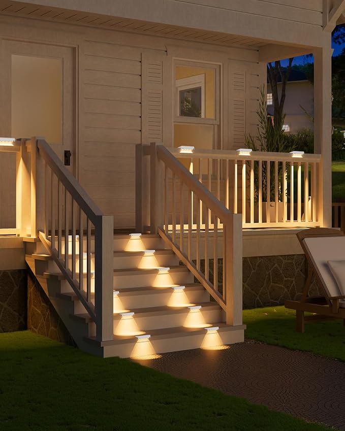 VOLISUN Solar Deck Lights 20 Pack, Warm White Glow LED Large Size Lamp, IP65 Waterproof Step Lights Outdoor for Deck, Step, Fence, Railing, Wall and Stairs(White)