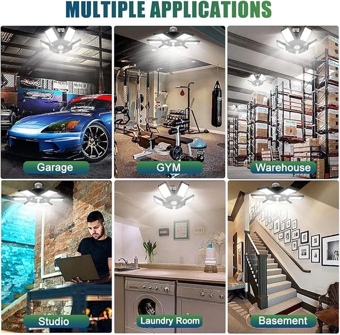 2-Pack LED Garage Lights, 160W 16000LM 6500K Garage Lights Ceiling Led Bulb with 6+1 Adjustable Panels, LED Shop Light for Basement Workshop Attic