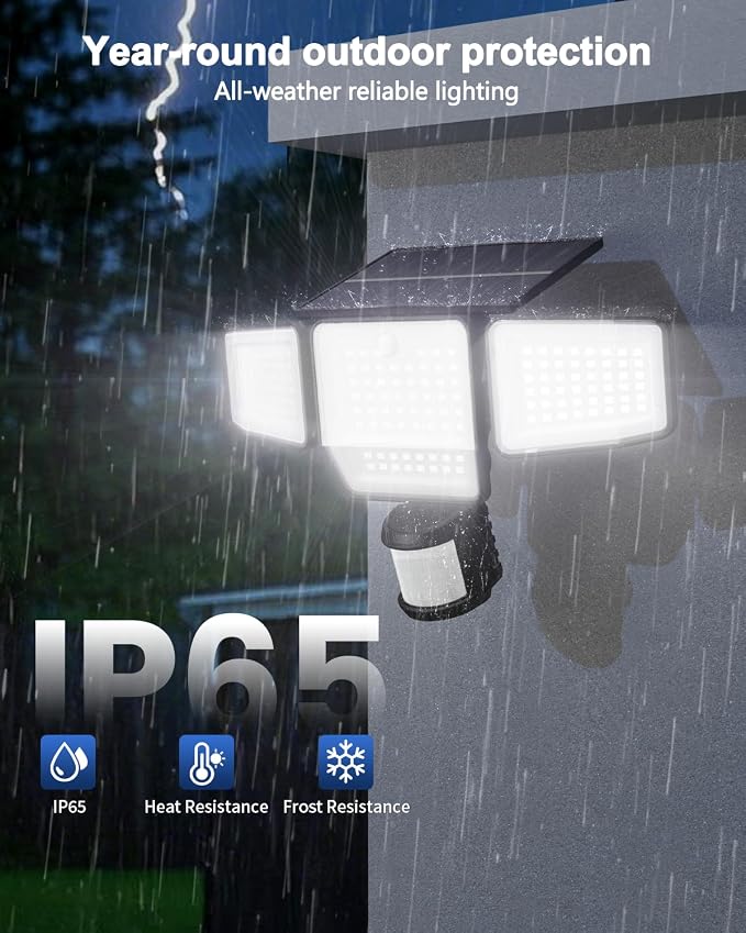 6000LM Solar Lights Outdoor, 4 Heads Motion Sensor Outdoor Lights, Solar Flood Lights for Yard House Outside Garage, IP65 Waterproof, 3 Modes, Easy Install, 2 Pack