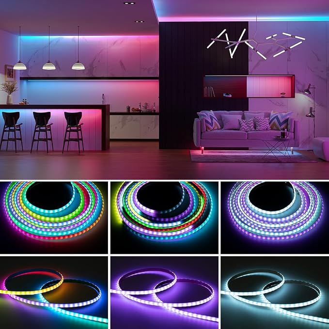 BTF-LIGHTING FCOB COB WS2812B IC RGB LED Strip DC5V 16.4FT Individual Addressable 160LED/m 800LEDs 800IC,UL Listed,Dream Color IP30 High Density Light 10mm Width for Decor(No Adapter or Controller)