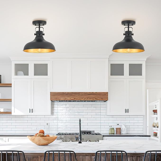 Metal Semi Flush Mount Light Fixture 11.4 inch Ceiling Light Black Hallway Light Fixtures for Kitchen,Hall,Bedroom,Bathroom,Entryway 1 Pack