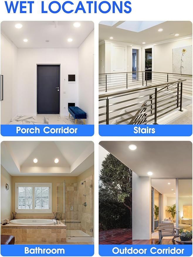 6 Pack 5CCT 6 Inch LED Disk Light, Dimmable Flush Mount Ceiling Lights, 2700K/3000K/3500K/4000K/5000K Selectable, 15W 1100LM, CRI 90, Low Profile Surface Mount Ceiling Disc Light, Wet Rated & ETL