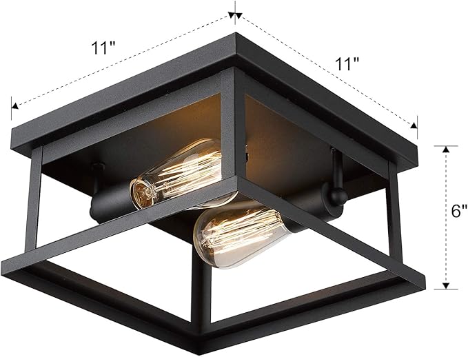 Emliviar Flush Mount Light Fixture, 2-Light 11-inch Ceiling Light in Black Finish, 1803EW1-F1 BK