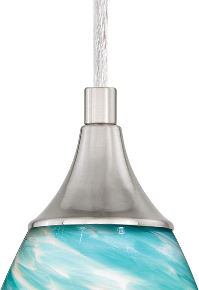 VAXCEL Milano Satin Nickel Mini Pendant Ceiling Light Blue Glass
