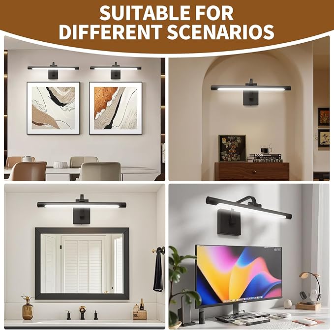 330° Rotatable LED Bathroom Vanity Light, 15.7 Inch Mirror Lighting Fixture Over Mirror,12W, 6000K, IP44 Waterproof, Black Bar Light Fixture for Bathroom.LED Bathroom Lighting