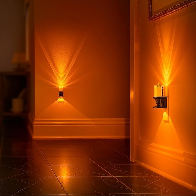 Briignite Flameless Candle Night Light, Bubble Night Lights Plug into Wall, Candle Nightlight with Light Sensor, 0-100LM Dimmable LED Night Light Plug in, Amber Nightlight for Hallway Bathroom