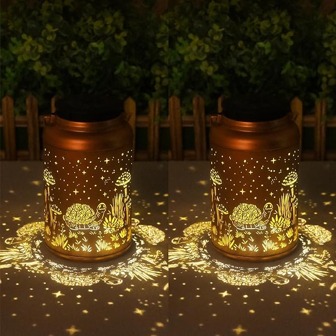 Birthday Gifts for Women Men - 2 Pack Turtle Solar Lanterns Outdoor Waterproof, Mothers Day Gifts for Mom Grandma, Hanging Turtle Solar Lights Garden Decor, Outdoor Decor for Patio, Yard