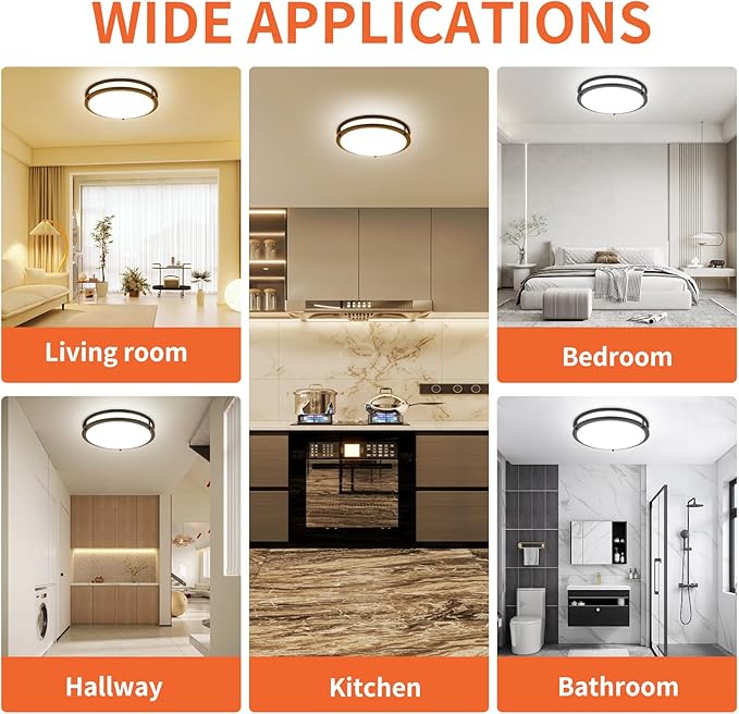 13Inch 36W Ceiling Light Fixture, 5CCT Adjustable 2700K 3000K 4000K 5000K 6500KLED Flush Mount Ceiling Mount Light, Dimmable Close to Ceiling Lighting for Bathroom Kitchen Stairwell Bedroom, Black