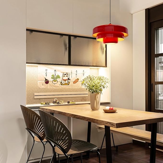 2PCS Red Pendant Lights, Nordic Flush Mount Ceiling Light with E26 Base, Adjustable Farmhouse Hanging Light for Bedroom, Pantry, Bar, Cafe