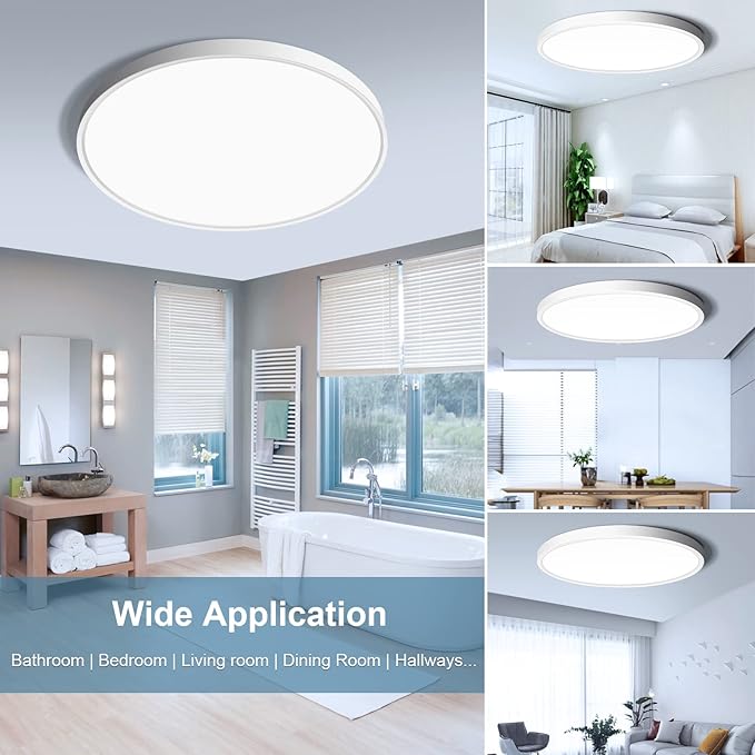 LightingWill 15.7 Inch LED Flush Mount Ceiling Light Fixture, 6000K Cool White, 3800LM, 32W, Flat Modern Round Lighting Fixture, 320W Equivalent White Ceiling Lamp for Kitchens, Bedrooms.etc.
