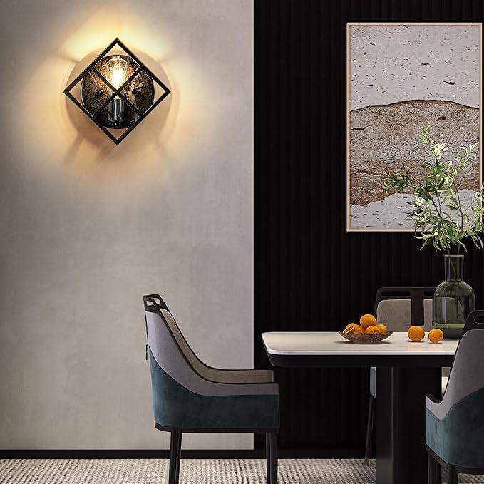 Black Wall Sconces,11.3in Rustic Wall Sconces Mount Lamp Indoor for Living Room Bedroom Bathroom Stairway(E26 Base, Bulbs Not Include 1Pack) Gray Marble Texture Metal