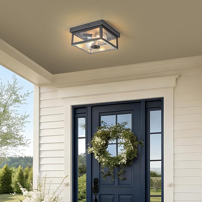 (2026 Upgrade Adjustable Motion Sensor Outdoor Ceiling Light,8.5IN Fully Sealed Fixture with Clear Beveled Glass,Waterproof, Dustproof & Insect-Proof,Suit to Porch,Patio,Garage,Hallway