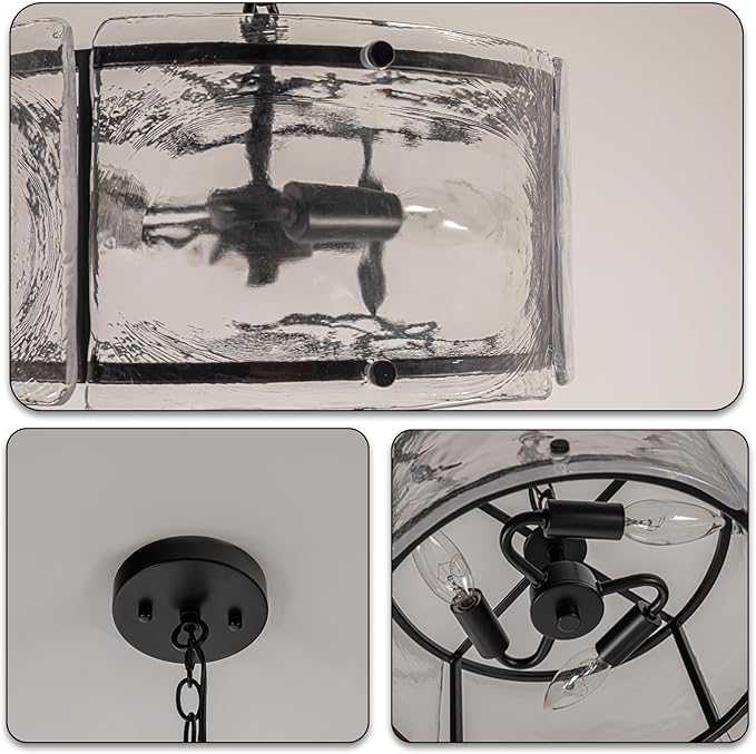11.8" Black Hanging Pendant Light Fixtures,3 Light Small Drum Glass Dining Room Light Fixtures Over Table with Chain,Chandelier for Foyer,Kitchen Island,Dining Room,Bedroom,Breakfast Nook