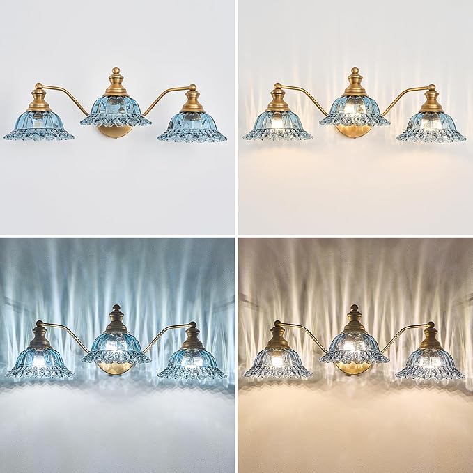 XIEDUN Brass Grey Blue 3 Light Vanity Light