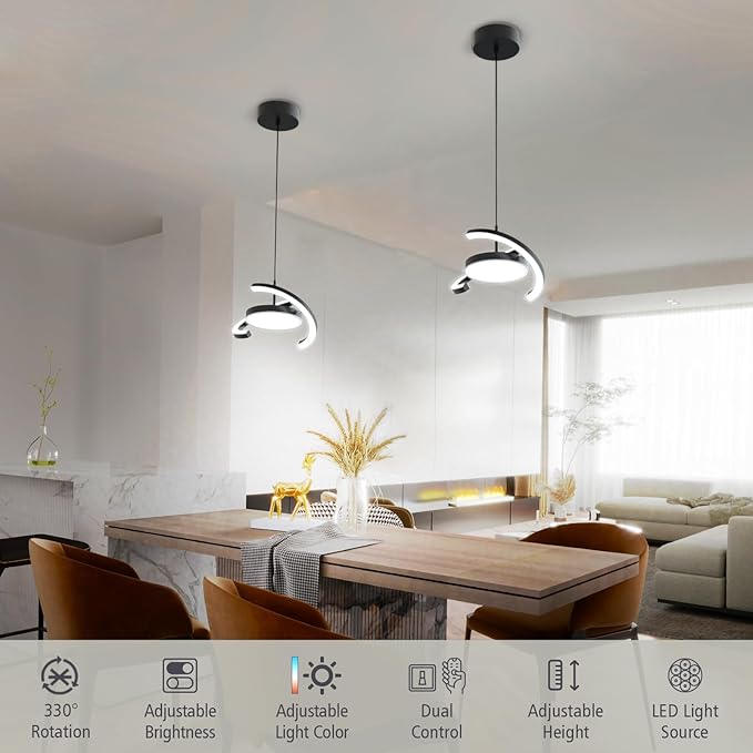FIMEI LED Saturn Pendant Lights, 3000-6000K Dimmable Adjustable Hanging Chandelier Saturn Ring Design for Dining Room Kitchen Island Entryway Bedroom Foyer Black (Black, 1)