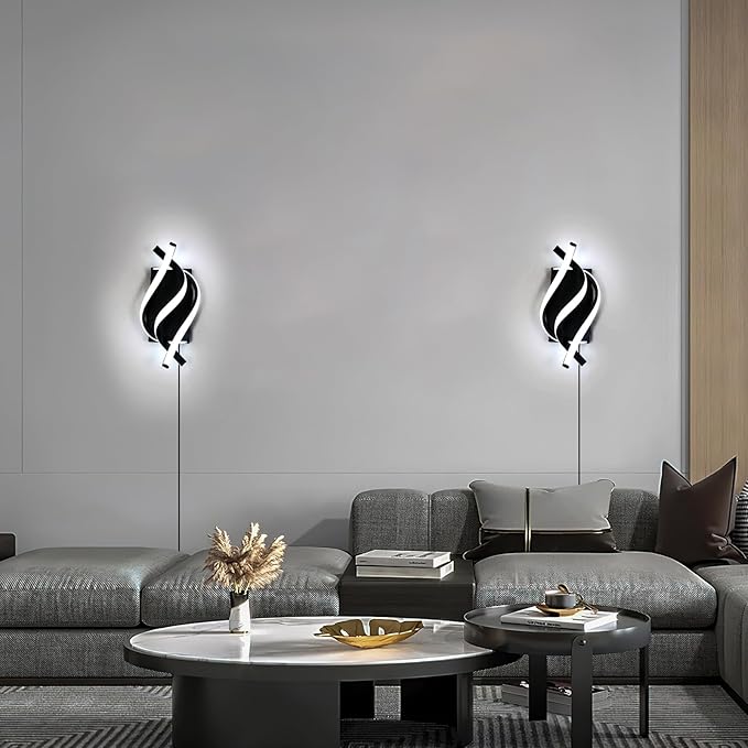 DELIPOP Modern Wall Sconces, 6500K Plug in Spiral LED Wall Sconce, 21W LED Wall Light with 5FT Plug Cord for Bedroom Bathroom Living Room Hallway Balcony
