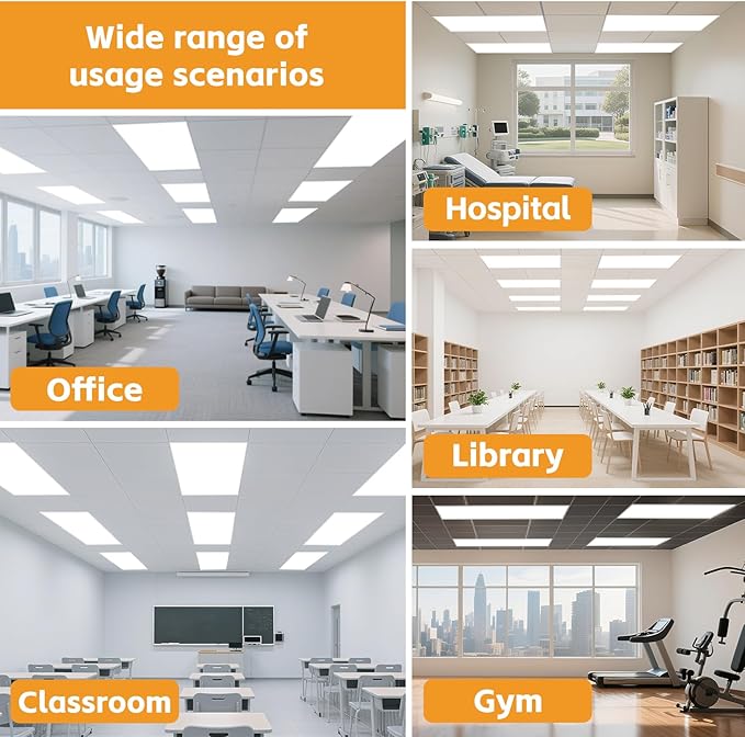OKQ 2x4 LED Flat Panel Light Drop Ceiling Office Fixture, 5 CCT 3000K-6500K Adjustable & 5 Wattage Selectable,0-10V Dimmable, 2X4 LED Flush Mount Ceiling Light, ETL Listed 8Pack