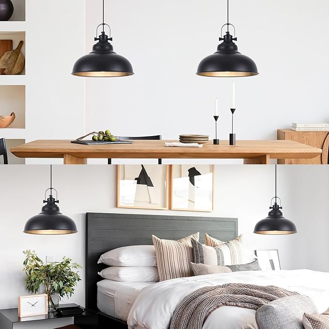 Black Pendant Lights Kitchen Island, 11.4 Inch Dome Pendant Light, Farmhouse Pendant Light, Island Pendant Light for Kitchen Island, Dining Room, Living Room (3 Pack)