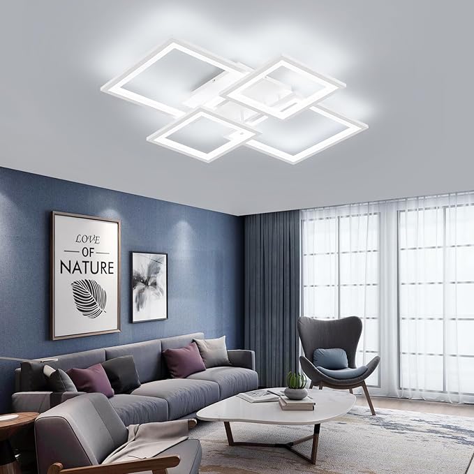 EIDISUNY Modern LED Ceiling Light, Square LED Flush Mount Ceiling Light, Dimmable Kitchen Light Fixtures with Remote&APP, Close to Ceiling Lighting Fixture for Dining Room Kitchen Living Room Bedroom