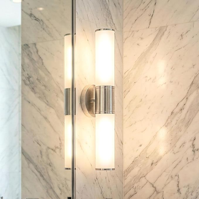 2-Light Bathroom Vanity Lighting Fixture, Brushed Nickel Wall Sconce with Opal White Glass, E26 Stocket Indoor Wall Lamp, Modern Mirror Light. 2 Pack