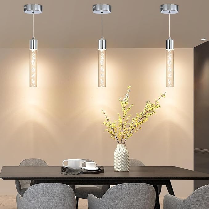 2 Pack Modern LED Pendant Light, Chrome Bubble Hanging Ceiling Lamp Fixture, 3 Color 2700K/4500K/6500K, Small Kitchen Island Chandeliers Over Table for Dining Room, Living Room, Bedroom, Bar, Cafe