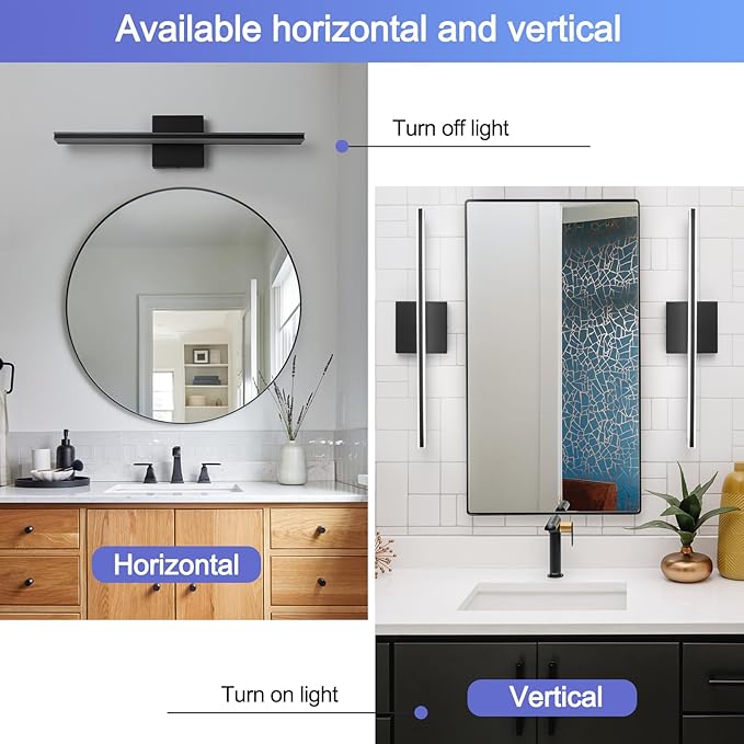 Black LED Vanity Lights 12W 20 Inch Bathroom Vanity Light Bar Acrylic Modern Bathroom Light Fixtures Over Mirror IP44 Wall Sconces Lights for Bathroom Bedroom Cool White 6000K