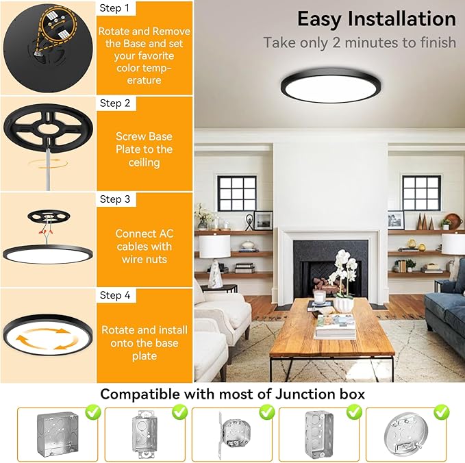 3CCT 3000k/4000k/6000k Selectable, Led Flush Mount Ceiling Light, 20 Inch 5000LM Round Modern Flat Panel,Super Slim for Living Dining Kitchen Bedroom Room
