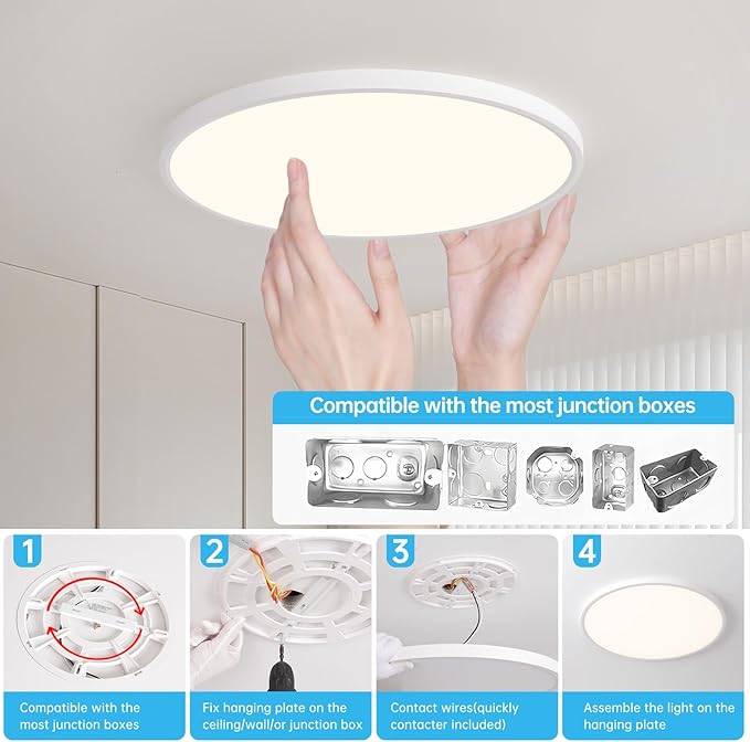 4PK 15.8 Inch Dimmable Flush Mount LED Ceiling Light Fixture, 32W,3200LM,3000K/4000K/6000K CCT Selectable,0.67 inch Super Slim LED Ceiling Light for Bedroom,Hallway,Kitchen