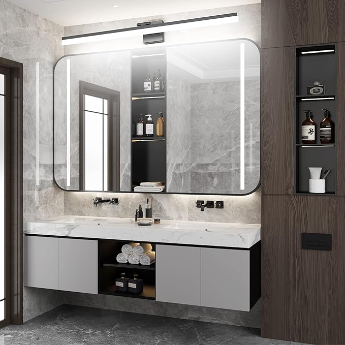 Ralbay 40" Modern LED Matte Black Bathroom Vanity Light 24W Adjustable Black Vanity Lighting Modern LED Bathroom Vanity Light Fixtures Over Mirror (6000K Cool White Light)