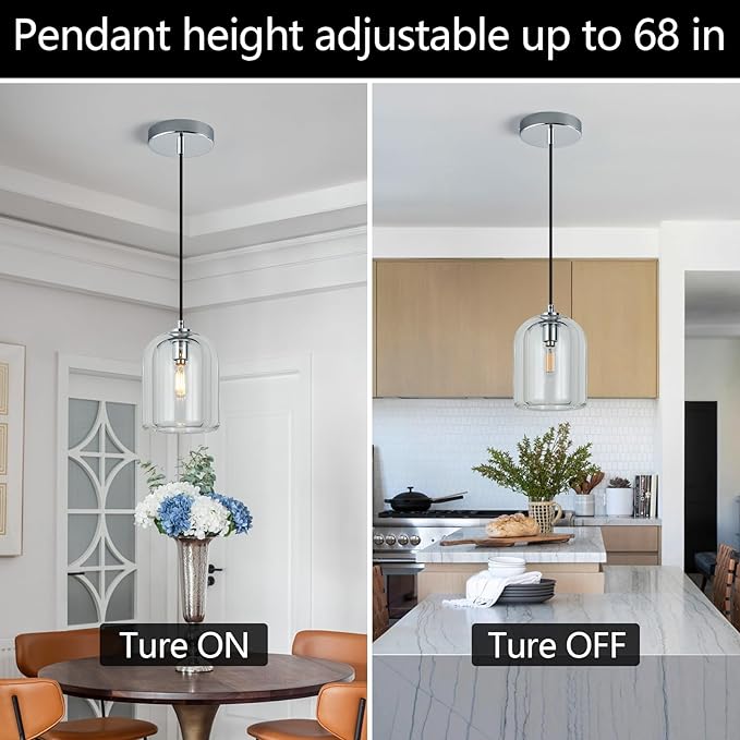 Modern Chrome Pendant Lights Kitchen Island Ceiling Chandelier Indoor Crystal Hanging Light Fixtures for Dining Room Kitchen Living Room Bedroom(2Pack)