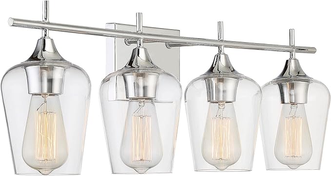 Savoy House 8-4030-4-11 Octave Bohemian Clear Glass Bathroom Vanity Wall Light, 4-Light 240 Total Watts, 10" H x 29" W, Polished Chrome