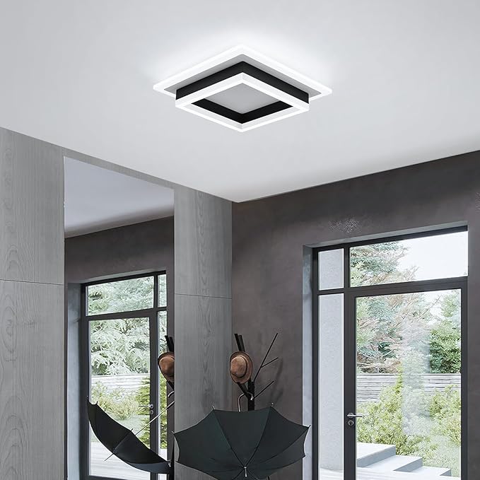 32W Modern LED Ceiling Light, Small Flush Mount Light Fixture, 6500K Cold White Ceiling Lamp, Square Hallway Lighting Fixtures for Living Room Bedroom Bathroom Kitchen (White, Cold White)