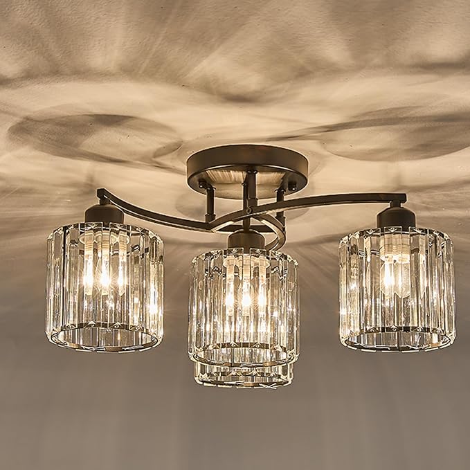Crystal Chandelier, Modern Elegant Ceiling Light E26 Base Easy Installation Durable Metal Frame for Living Room Bedroom Dining Room,Black