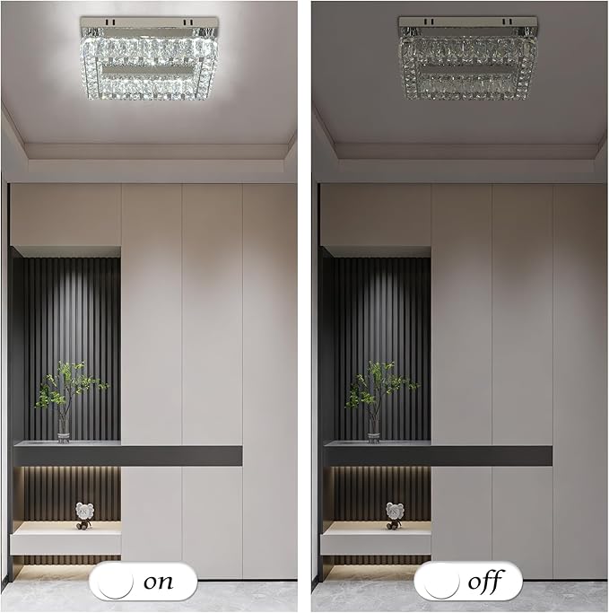 Finktonglan Modern Crystal Flush Mount Ceiling Light, 11.8" Rectangular LED Ceiling Fixture with Multi-Faceted Crystal Prisms, Cool White, 18W Low Profile for Bedroom Hallway Entryway